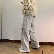 日系复古补丁休闲裤秋冬季毛呢裤子男痞帅宽松阔腿长裤GH125-P52，男装休闲裤，星座1008