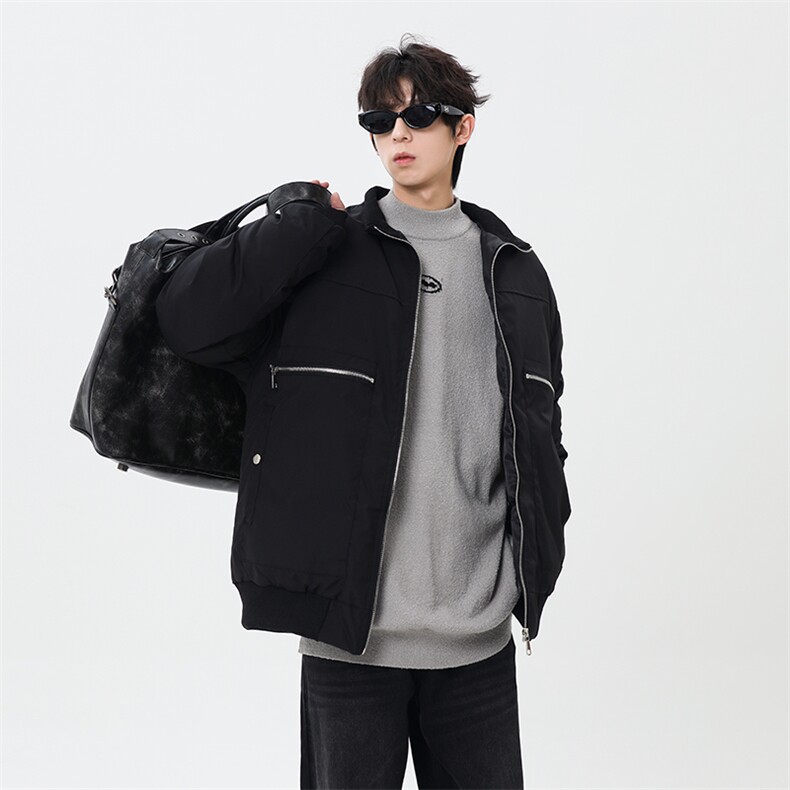 秋冬新款港风复古拉链设计立领保暖棉服男XZ213-MF01-P148控168,男装棉衣,星座213