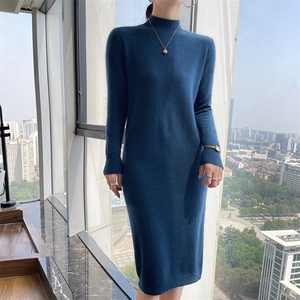 半高领羊毛裙女2024秋冬装新款针织连衣裙图片