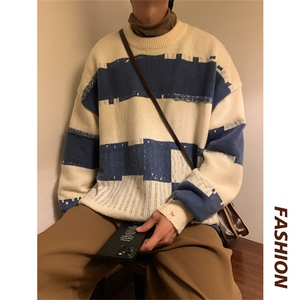 M6136/P65冬季港风新款针织衫男学生毛衣男外套宽松大码毛线衣男图片