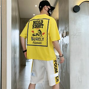 套装男 短袖t恤夏季趣味印花宽松潮流衣服一套帅气夏装DS773T图片