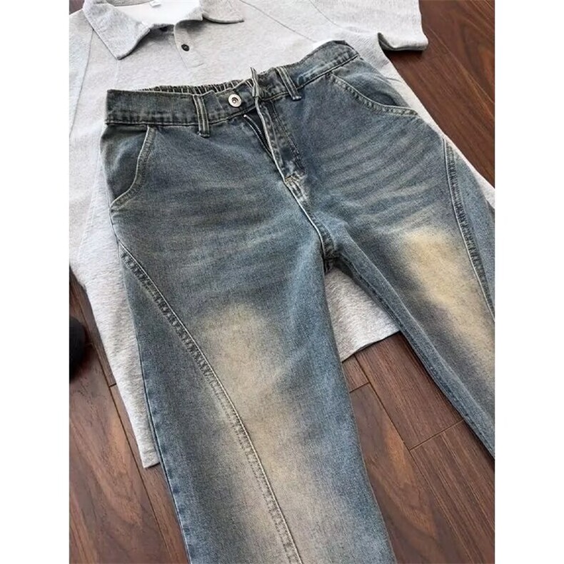 现货美式复古蓝磨白水洗直筒牛仔裤K9157特P45,男装牛仔裤,星座205-3