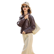 海宁皮衣2025新款时尚气质休闲高级感宽松翻领显瘦皮衣外套，女装皮衣，跑量工厂店