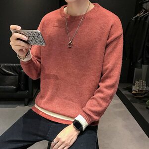 款5768青少年半高领毛衣男条纹宽松线衣潮流韩版冬季图片