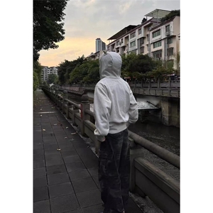 1506/QLH880/P54美式复古小恶魔豹纹连帽情侣开衫刺绣运动外套
