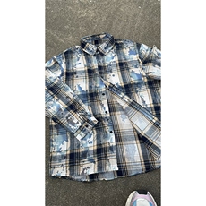 扎染长袖格子衬衫男女秋季高级感慵懒风格纹衬衣简约中性外套，男装衬衫，电商A007