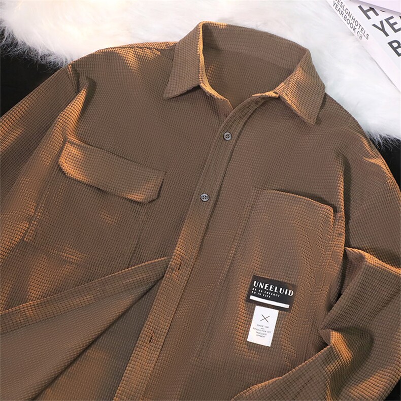 日系潮牌重磅华夫格工装长袖衬衫男春秋复古休闲外套CS0220-P38,男装衬衫,星座308B-2
