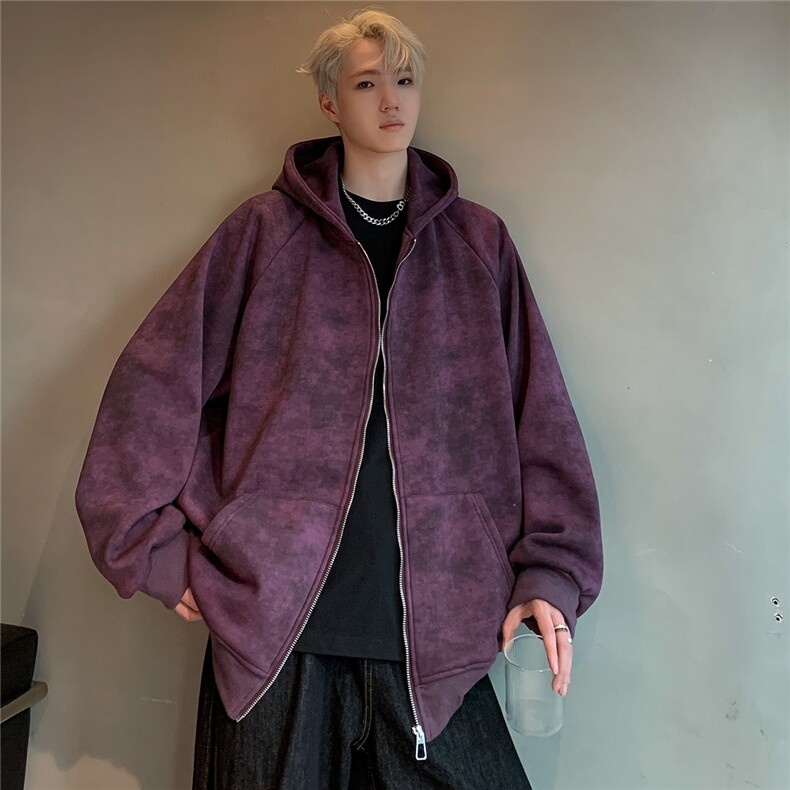 秋冬美式小众连帽开衫外套宽松复古做旧夹克男潮360克JK91-P78,男装夹克,电商C307