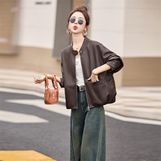 海宁蛋白皮超柔软短款休闲夹克皮衣显高显瘦百搭外套秋女，女装皮衣，潮流依族