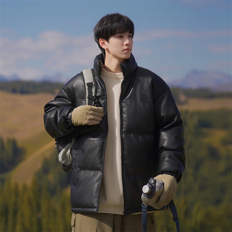 特批P70无差价冬款立领PU皮棉服外套男士防泼水保暖大码棉衣M2916图片