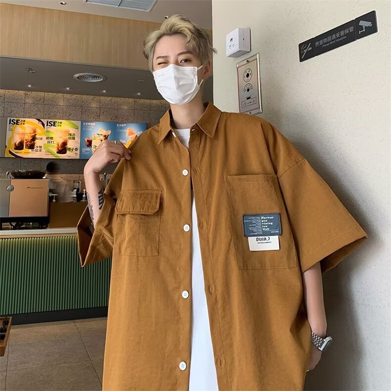 wassuphappy工装短袖衬衫男夏季2025新款潮牌宽松上衣服休闲外套,男装衬衫,星座1116A-1（原606A）
