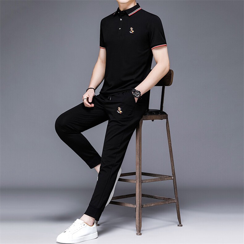 HP501夏季新款男士休闲运动套装刺绣男装百搭二件套,男装休闲套装,电商B360