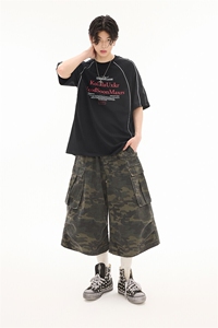 美式复古迷彩工装牛仔裤男女夏季宽松阔腿多口袋七分裤YD712-P60图片