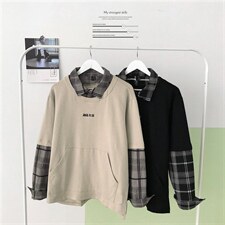 秋季格子帅气卫衣男潮牌假两件休闲长袖中性宽松外套韩版y717-p38图片