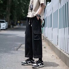 工装休闲裤男口袋港风潮流2023夏季新款ins宽松帅休闲裤K1749-P36，男装休闲裤，星座412-3