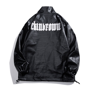 白底平铺鳄鱼纹皮衣男大码潮印花皮夹克男JK7810P90控128图片