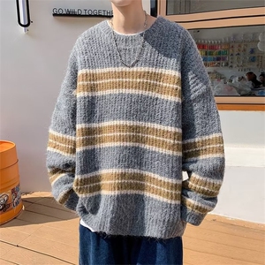 美式街头设计感圆领毛衣男慵懒风休闲针织衫MY13P46图片