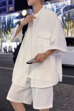 TZ85960/P60夏季短袖立领套装男五分袖衬衣潮短裤男大码两件套，男装休闲套装，电商A141