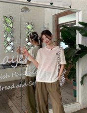 夏季新款简约百搭短袖针织衫女休闲上衣，女装针织衫/毛衣，伟祺羊绒