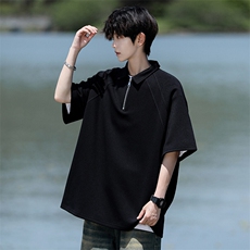8XL-M半拉链t恤短袖POLO衫男款夏季美式翻领宽松大码半袖DT008P45，男装T恤，电商B312