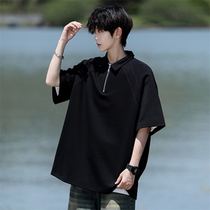 8XL-M半拉链t恤短袖POLO衫男款夏季美式翻领宽松大码半袖DT008P45图片