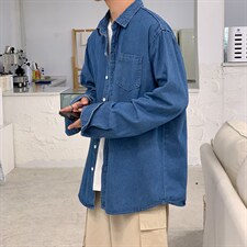牛仔衬衫男长袖韩版潮流衬衣外套ins秋季宽松日系上衣服CS55-P45，男装衬衫，星座1008