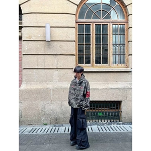 美式复古水洗迷彩刺绣连帽卫衣外套男秋冬季宽松休闲帽衫夹克图片