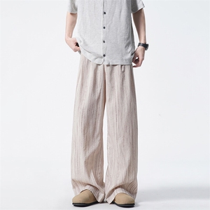 8XL-M冰丝棉麻阔腿裤男扎染天丝亚麻垂感拖地山本西装裤K9151