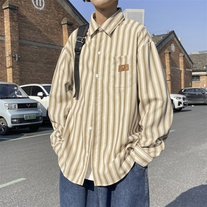 条纹长袖衬衫男休闲港风衬衣秋冬季宽松韩版潮痞帅外套C2626-p33图片