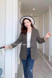 早秋格子西装外套，女装西装，天使公主