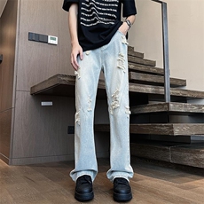 美式高街牛仔裤男女潮牌破洞休闲裤N486/P44，男装牛仔裤，电商D202-1