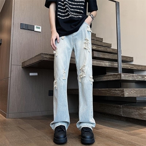 美式高街牛仔裤男女 潮牌破洞休闲裤N486/P44图片