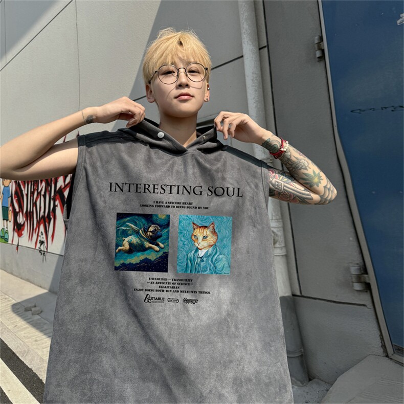 麂皮绒连帽背心坎肩男T恤美式港风JLB454-P30控48，男装背心/马甲，电商B370