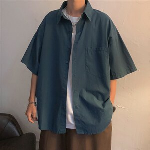 夏季新款美式复古港味纯色短袖衬衫男设计感小众衬衣外套CS32-P32图片