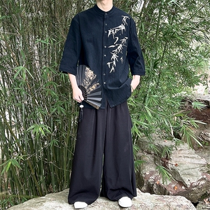 现货！新款风外景24夏季立领衬衫上衣情侣绣花T29-P65图片