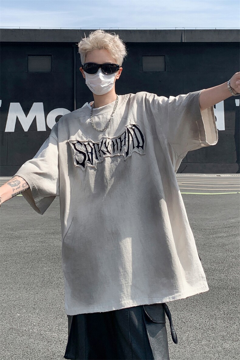 做旧脏色短袖T恤美式复古夏季潮流情侣上衣XZ514-2-202432-P68,男装T恤,星座514-2(原B239)