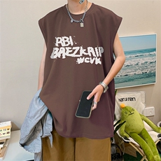 直播品质重磅纯棉220克美式印花宽松背心男女无袖t恤潮BX360P25，男装T恤，电商A486