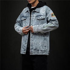 jk822-p80M-5XL黑墙ins牛仔夹克拉链破洞大码男日系CITYBOY，男装夹克，星座103A