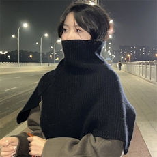 纯羊毛套头围脖披肩女冬季开叉高领不规则斗篷针织围巾加厚保暖，披肩，朝思羊绒