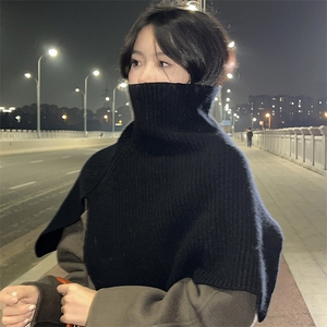纯羊毛套头围脖披肩女冬季开叉高领不规则斗篷针织围巾加厚保暖图片