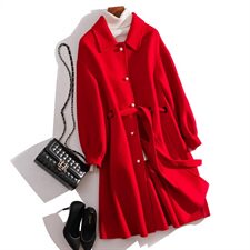 毛呢大衣2024年秋季单排扣红色中长款红色结婚呢子大衣女,女装毛呢外套,天丝秀