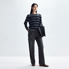 2025年秋季长袖时尚百搭通勤宽条纹套头，女装羊绒衫，致织羊绒