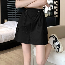 松紧腰辣妹工装半身裙女夏季高腰a字包臀裙子简约防走光短裙，女装半身裙，梦白服饰厂