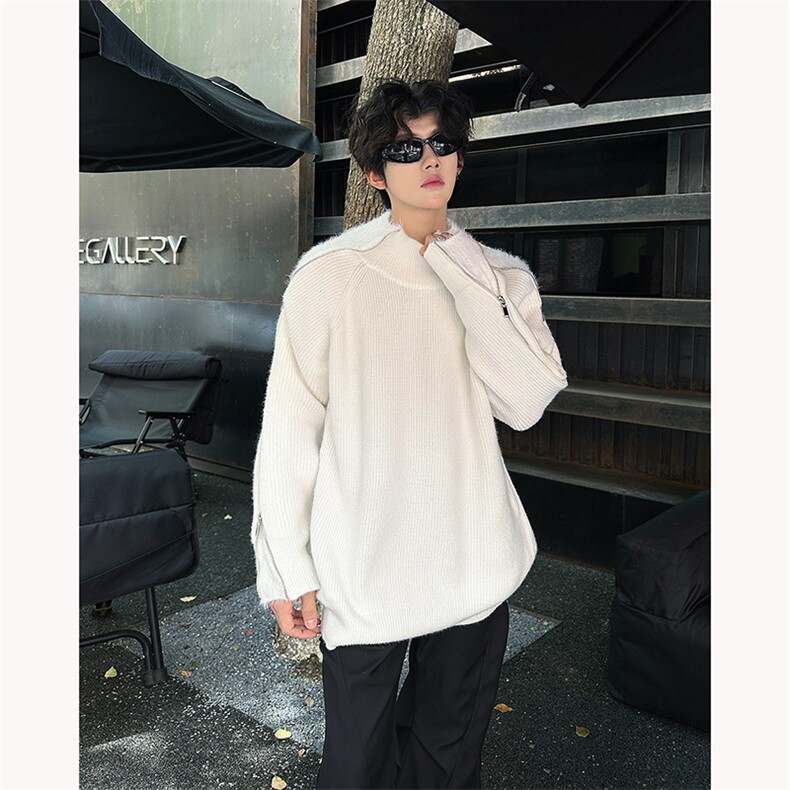 现货！设计感马海毛拉链假两件套头针织毛衣M867-P115,男装针织衫/毛衣,电商B288