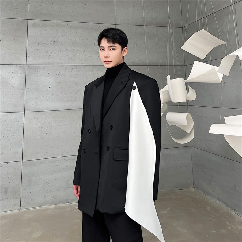 早春新黑白撞色西服外套太空棉休闲雅痞西装上衣A452--6322,男装西服,电商A452