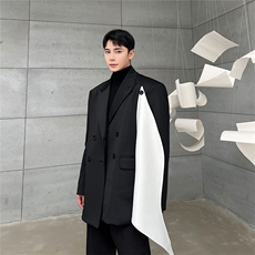早春新黑白撞色西服外套太空棉休闲雅痞西装上衣A452--6322，男装西服，电商A452