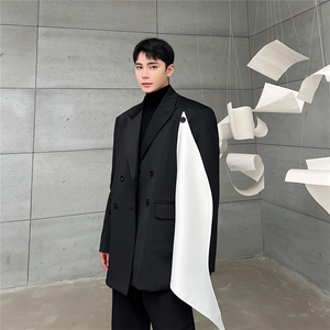 早春新黑白撞色西服外套太空棉休闲雅痞西装上衣A452--6322图片