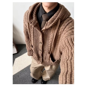 JY229-P78 开衫毛衣美式复古休闲慵懒风V领针织衫男纯色外套 网图图片