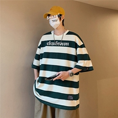 1港风美式字母印花设计大码M-5XL潮条纹短袖T恤男77023P35控58，男装T恤，星座226-2