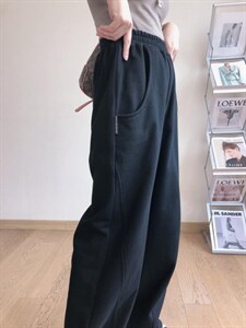 加绒针织拖地阔腿裤图片